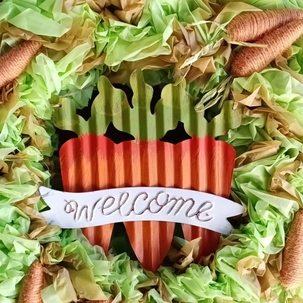 Easter Lettuce with Carrots Wreath Hand Crafted 17x17 Round